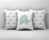 Kit 3 Capas de Almofada Infantil Elefante Verde Oxford 40x40