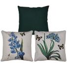 Kit 3 Capas De Almofada Linho Verde e Linho Estampada Flores 43x43