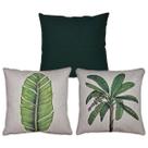 Kit 3 Capas De Almofada Linho Verde e Linho Estampada Folhagens 43x43 Kit 3 Capas De Almofada Linho Verde e Linho Estampada Folhagens 43x43