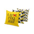 kit 3 capas de almofadas amor mora aqui preto e amarelo 40x40