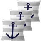 Kit 3 Capas De Almofadas Âncora Azul Navegação Marítima