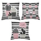 Kit 3 Capas De Almofadas Decorativas 45x45cm Estampa Cacto Black