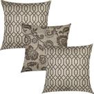 Kit 3 Capas de Almofadas Floral e Geométrico Marrom Sued Premium 45x45cm