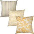 Kit 3 Capas de Almofadas Floral, Geométrico e Listrado Amarelo Sued Premium 45x45cm