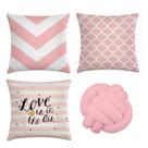 kit 3 capas de almofadas geométrica rosa 40x40 + 1 almofada de nó