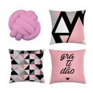 kit 3 capas de almofadas geométrica rosa e preto 40x40 + 1 almofada Nó