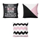 Kit 3 Capas de Almofadas Rosa e Preto Com Frases Para Sofá Quarto e Sala 40x40 Novadecora