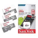 Kit 3 Cartão Memória Micro SD Sandisk 128GB Classe 10 Ultra com Adaptador SD ORIGINAL