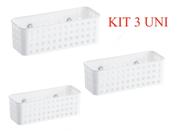 kit 3 Cesta Organizadora C/ Ventosa Multiuoso 18x9x12 Branc