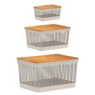 Kit 3 Cesto Organizador Grid C/ Tampa De Bambu 2,5 e 8 e 20l