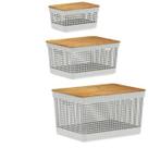 Kit 3 Cesto Organizador Grid C/ Tampa De Bambu 2,5 e 8 e 20l