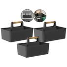 Kit 3 Cesto Organizador Multiuso Alça Bambu 8L Lavanderia Preto