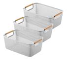 Kit 3 Cesto Organizador Multiuso Fruteira Alça Madeira 32 Cm - Kit 3 Cesto Organizador Multiuso Fruteira Alça Madeira 32 Cm -