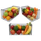 Kit 3 Cestos Aramados Fruteira de Parede 35x15cm Multiuso para Cozinha Lavanderia Quarto N4 Preto