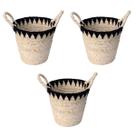 Kit 3 Cestos De Fibra Natural E Algodão Com Alça 26X25Cm Palha Preto