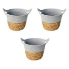 Kit 3 cestos fibra natural e algodao c/ alca 24x18cm cinza Kit 3 cestos fibra natural e algodao c/ alca 24x18cm cinza