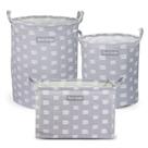 Kit 3 Cestos Multiuso Tecido 43l, 25l E 23l Cinza Riscas