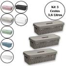 Kit 3 Cestos Organizador 3,6 Litros Multiuso Com Tampa