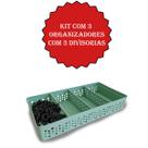 Kit 3 Cestos Organizador Multiuso Com 3 Divisórias Removível Azul / Branco / Cinza / Preto / Rose / Verde