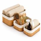 Kit 3 Cestos Organizadores Bambu com Forro Removível Multiuso para Banheiro Cozinha Lavanderia Design Moderno e Elegante Tamanhos Variados