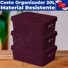 Kit 3 Cestos Organizadores C/ Tampa Armário Gaveta Lavanderia 20L (46X34)