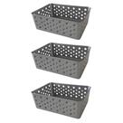 Kit 3 Cestos Organizadores Cinza Multiuso Médio Empilhável Gaveta Armário Lavanderia 19x14x6,5