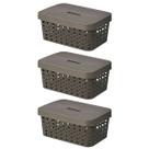 Kit 3 Cestos Organizadores com Tampa 4,5 Litros 26x18x11 Caixa Organizadora Multiuso Rattan
