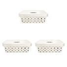 Kit 3 cestos organizadores off white com tampa 11 litros