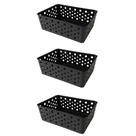 Kit 3 Cestos Organizadores Preto Multiuso Médio Empilhável Gaveta Armário Lavanderia 19x14x6,5
