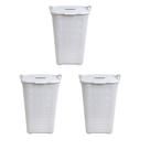 Kit 3 Cestos Rattan Grande C/ Tampa Basculada Branco-Arqplast