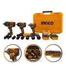 Kit 3 Chaves Impacto 1 Catraca Ingco 2 Baterias 20V Carregador Maleta Portátil Sem Fio Profissional