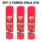 Kit 3 cola bastão tubo lyke 21g seca rápido lavável escolar