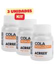 Kit 3 Colas Permanente Acrilex 37g - Papelaria Base de Corte Stencil Molde de Laço