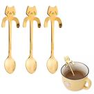 KIT 3 Colher de Cafe Gato em Aco Inoxidavel Dourado