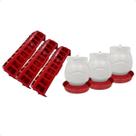 Kit 3 Comedouro Calha 30cm 3 Bebedouro Com Rosca 3,25L Aves