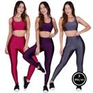 Kit 3 Conj. Fitness 3D Top Bojo Removível e Legging Cintura Alta - c15 KIT 3 BÁRBARA PINK ROXO CINZA