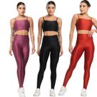 KIT 3 Conjunto Fitness Top e Calça Esmeralda Bella Fiore Roupa Academia Treino Feminina Musculação Tamanho:MCor:Roxo+Ve