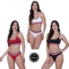 Kit 3 Conjunto Lingerie sem Bojo Top Fitness Fio Dental- KIT 3 CJ CLARICE PRETO BRANCO VERMELHO