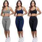 KIT 3 Conjunto Top Alça Fina Bermuda Ciclista Bella Fiore Roupa Para Academia Fitness Musculação Tamanho:PCor:Cinza+Mar