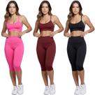 KIT 3 Conjunto Top Alça Fina Bermuda Ciclista Bella Fiore Roupa Para Academia Fitness Musculação Tamanho:PCor:Rosa+Vinh