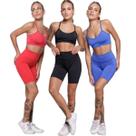 KIT 3 Conjunto Top Alça Fina e Bermudinha Suplex WLS Modas Roupa Para Academia Moda Fitness