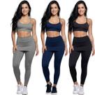 KIT 3 Conjunto Top Alça Fina E Calça Saia Suplex Bella Fiore Roupa Para Academia Fitness Musculação Tamanho:GCor:Cinza+