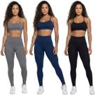KIT 3 Conjunto Top Alça Fina e Calça Suplex Bella Fiore Roupa De Academia Treino Fitness Musculação Cor:Cinza+MarinhoTa
