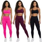 KIT 3 Conjunto Top Alça Fina e Calça Suplex Bella Fiore Roupa De Academia Treino Fitness Musculação Cor:Rosa+VinhoTaman