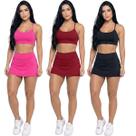 KIT 3 Conjunto Top Alça Fina E Short Saia Bella Fiore Roupa Para Academia Treino Fitness Musculação Tamanho:GGCor:Rosa+