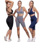 KIT 3 Conjunto Top Bojo e Bermuda Ciclista Bella Fiore Roupa Para Academia Treino Moda Fitness KIT 3 Conjunto Top Bojo e Bermuda Ciclista Bella Fiore Roupa Para Academia Treino Moda Fitness