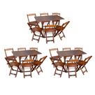 Kit 3 Conjuntos de Mesa Dobráveis de Madeira 70x110cm com 6 Cadeiras Imbuia