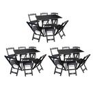 Kit 3 Conjuntos de Mesa Dobráveis de Madeira 70x110cm com 6 Cadeiras Preta