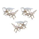 Kit 3 Conjuntos de Mesa Dobravel com 2 Cadeiras de Madeira 70x70 para Restaurante e Bar - sem Pintur Kit 3 Conjuntos de Mesa Dobravel com 2 Cadeiras de Madeira 70x70 para Restaurante e Bar - sem Pintur