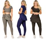 Kit 3 Conjuntos Feminino Fitness Calça Legging Saia Com Bolso e Top Cropped Treino Academia Caminhada The Start Kit 3 Conjuntos Feminino Fitness Calça Legging Saia Com Bolso e Top Cropped Treino Academia Caminhada The Start